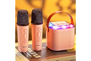 BIETRUN Mini Karaoke Machine with 2 Wireless Microphones for 5+ Years Old Kids, Rechargeable Portable Bluetooth Karaoke Singing Speaker with Voice Changing, RGB Light, for Birthday, Family, Home Party Gift