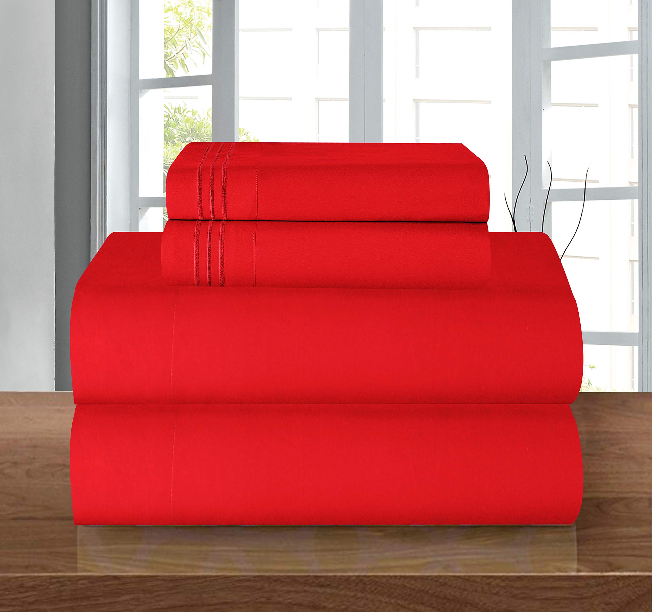 Elegant Comfort Luxury 1500 Premium Hotel Quality Microfiber 4-Piece Sheet Set - Wrinkle Resistant, All Around Elastic Fitted Sheet, Deep Pocket up to 16", Full, Red — image 1