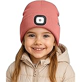 ATNKE Kids LED Lighted Beanie Hat, USB Rechargeable 4 LED Running Headlamp Lined Fleece Cap Gifts for Boys and Girls