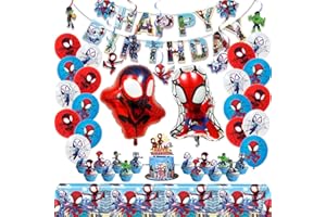EAZYCO Spidey Birthday Decorations, Party Supplies Set Include Banner, Balloons, Hanging Swirls, Cake Cupcake Toppers, Tablecloth for Boys Girls Spidey Theme Party