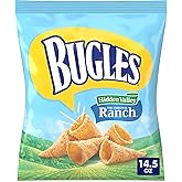 Bugles Crispy Corn Snacks, Hidden Valley Ranch Flavor, Snack Bag, 14.5 oz | Cone-Shaped Corn Snack With Creamy Herb Ranch Seasoning, Great for Trail Mix, Lunch Boxes &amp; Office Snacking