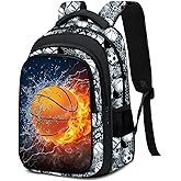 Fitvc School Backpack for Boys - Basketball Boys Backpack for Kids Children Teens Elementary Middle School - 17″ Sport Bookbag Travel Back Pack for Age 6-18