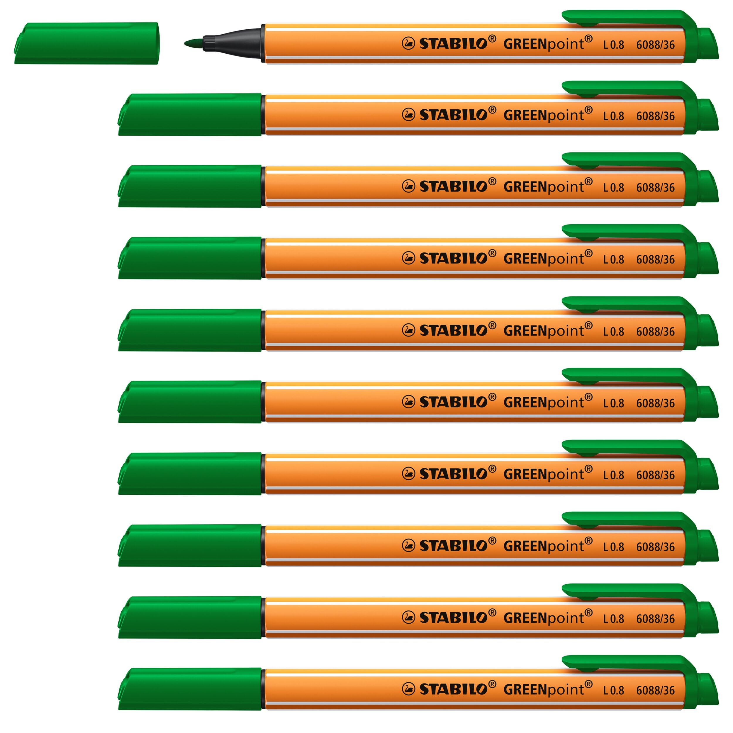 STABILO GREENpoint - Fibre-Tip Sign Pen - Pack of 10 - Green