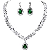 EVER FAITH Women's CZ Marquise-Shaped Leaf Teardrop Pendant Necklace Earrings Set Silver-Tone