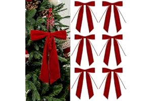 6Pcs Velvet Ribbon Bows Ornaments 7 x 9.5 Inch Premade Christmas Tree Bows for Gift Wrapping, Xmas Holiday Crafts, Wreaths, G