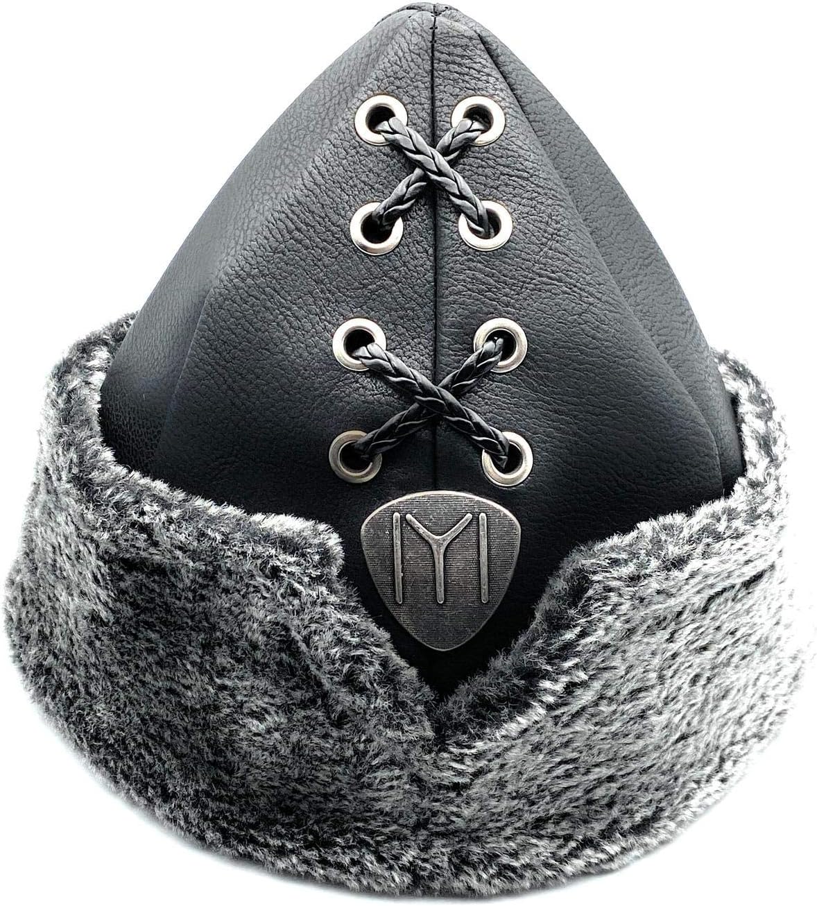 IYI Ertugrul Alp Hat Faux Fur Silver Logo - Decorated with Buckles & Strings - Plain Styles Ottoman Warrior Winter Warm Cosy Bork Russian Hat Turgut Bamsi Turkish Kayi Seljuk