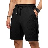 JMIERR Mens Casual 7" Shorts Summer Drawstring Elastic Waist Beach Sweat Shorts Texture with Pockets
