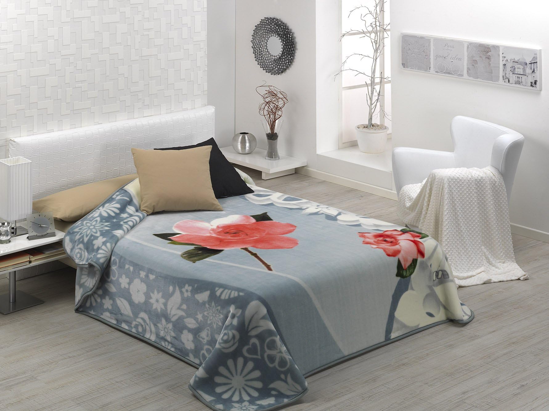 Luxury Thick Warm Soft Comfortable Blanket Throw Extra Large 220 x 240 CM - Mora Made in Spain Gold 253 Blue
