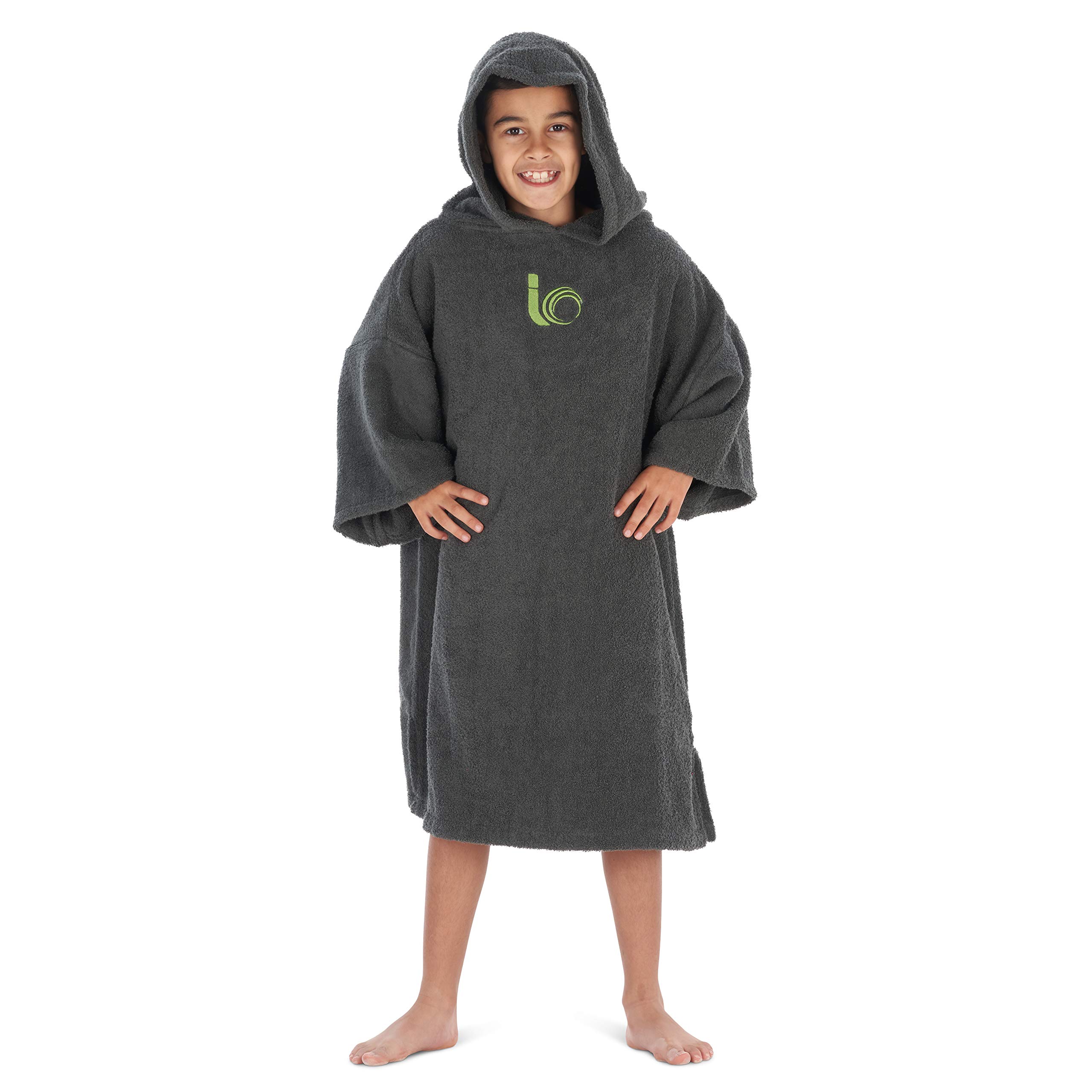 Intrepid Outdoors Changing Robe - Premium 100% Cotton Poncho For Beach, Surfing, Swimming, Triathlon, Indoors and Outdoor Activities - Child (Charcoal)
