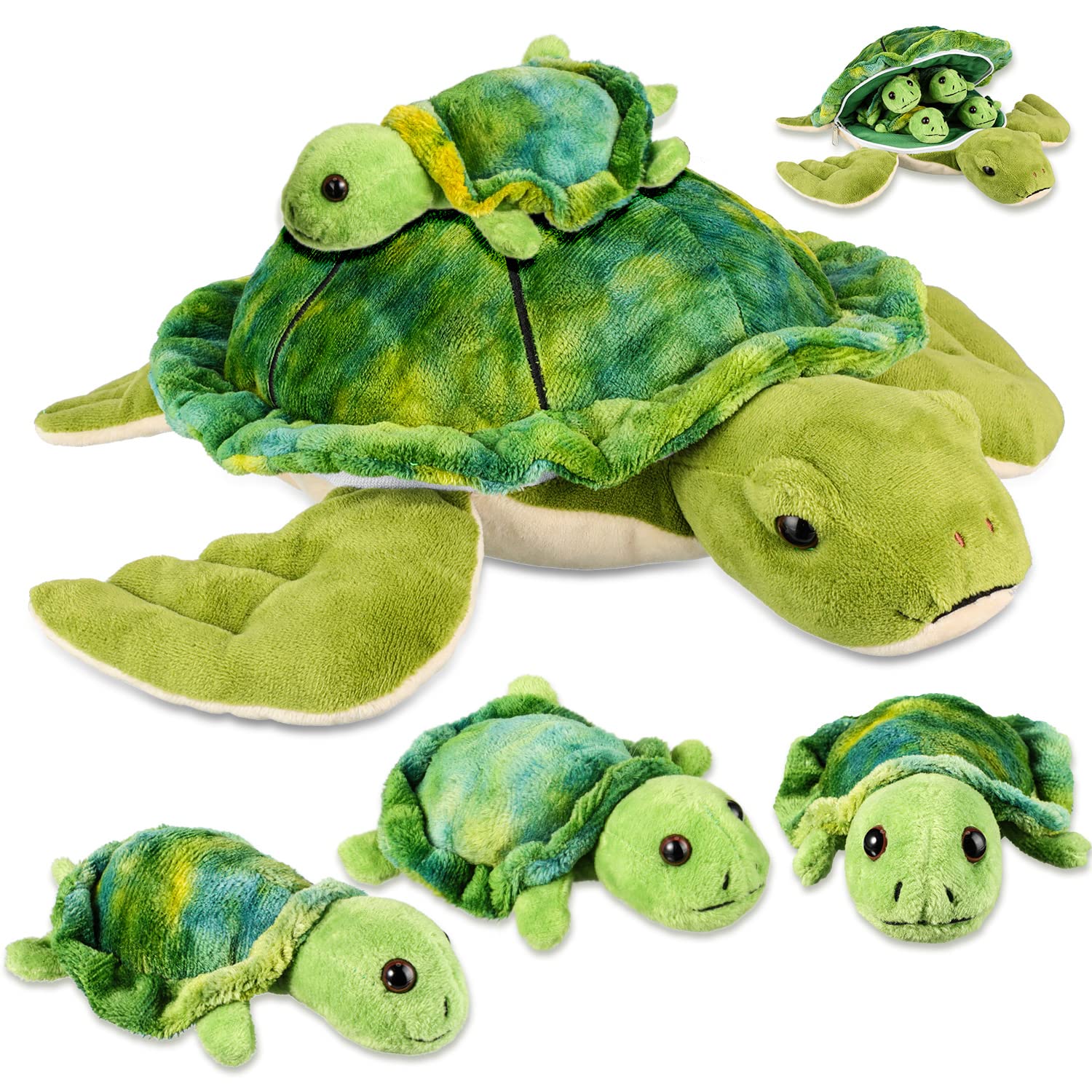 Aoriher 5 Piece Plush Sea Turtle Set - 12 Inch Mom with 4 Little Turtles, Soft Plush Stuffed Animal Toys for Birthday Party Favors, Easter, Christmas
