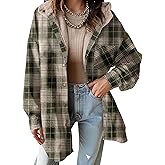 Dokotoo Women's Flannel Hooded Plaid 2026 Shacket Thick Coat Winter Coat for Warmth Button down Warm and Fuzzy Fleece Jacket
