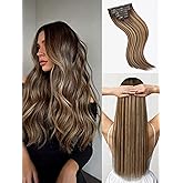 LUVME Straight Seamless 110g 7Pcs Clip in Hair Extensions Full Max with 14 inch Remy Human Hair Extensions, Highlight Color 100% Real Soft Human Hair