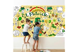 Hwajjke St Patrick’s Day Coloring Tablecloth, Shamrock Paper Coloring Poster for Kids, Giant 31 x 72 Inch Irish Holiday Party