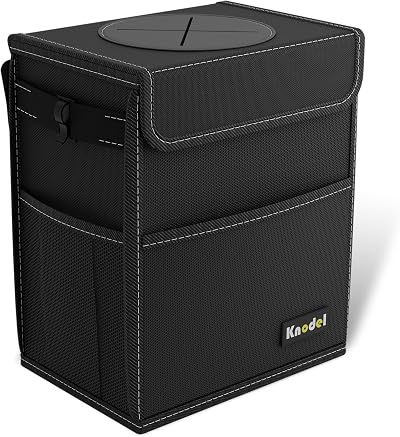 K KNODEL Car Bin With Lid Foldable Waterproof Tidy Car Organizer Medium Black