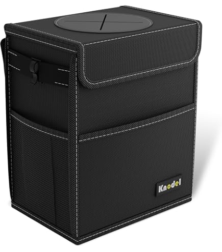 Mini Poubelle Voiture OATSBASF 2 En 1 Avec Couvercle - Porte-Gobelet Et 45 Sacs Inclus (Noir)