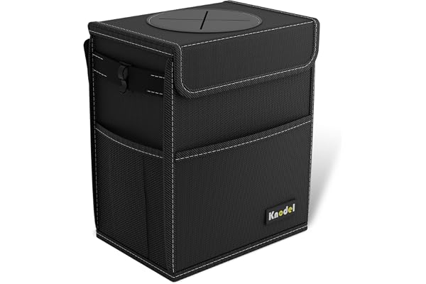 K KNODEL Car Trash Can, Waterproof Auto Garbage Can, Car Trash Can with Lid, Leak-Proof Car Storage Bag, Car Bin Hanging (Med