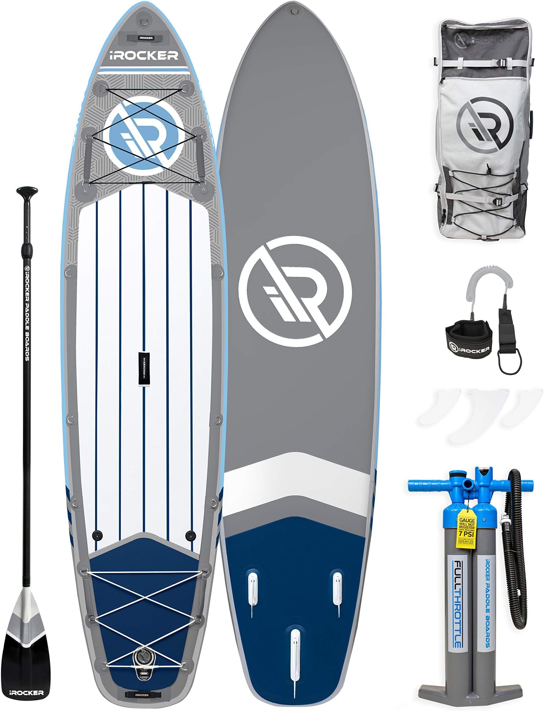 iROCKER All-Around Inflatable Stand Up Paddle Board 11' Long 32" Wide 6" Thick SUP Package