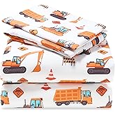 Joiedomi Kids Twin Sheet Set Construction Vehicle - 3 Piece Soft Microfiber Bed Sheets - Deep Pocket Wrinkle Free, Cozy Toddler Bedding Set, Fade Resistant Breathable for Boys Girls Teens