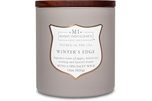 Manly Indulgence Winters Edge Scented Candles for Men, 15 oz Wooden Wick, Premium Soy Blend Wax, 60H Burn, Candles for Home Scented - Made in The USA
