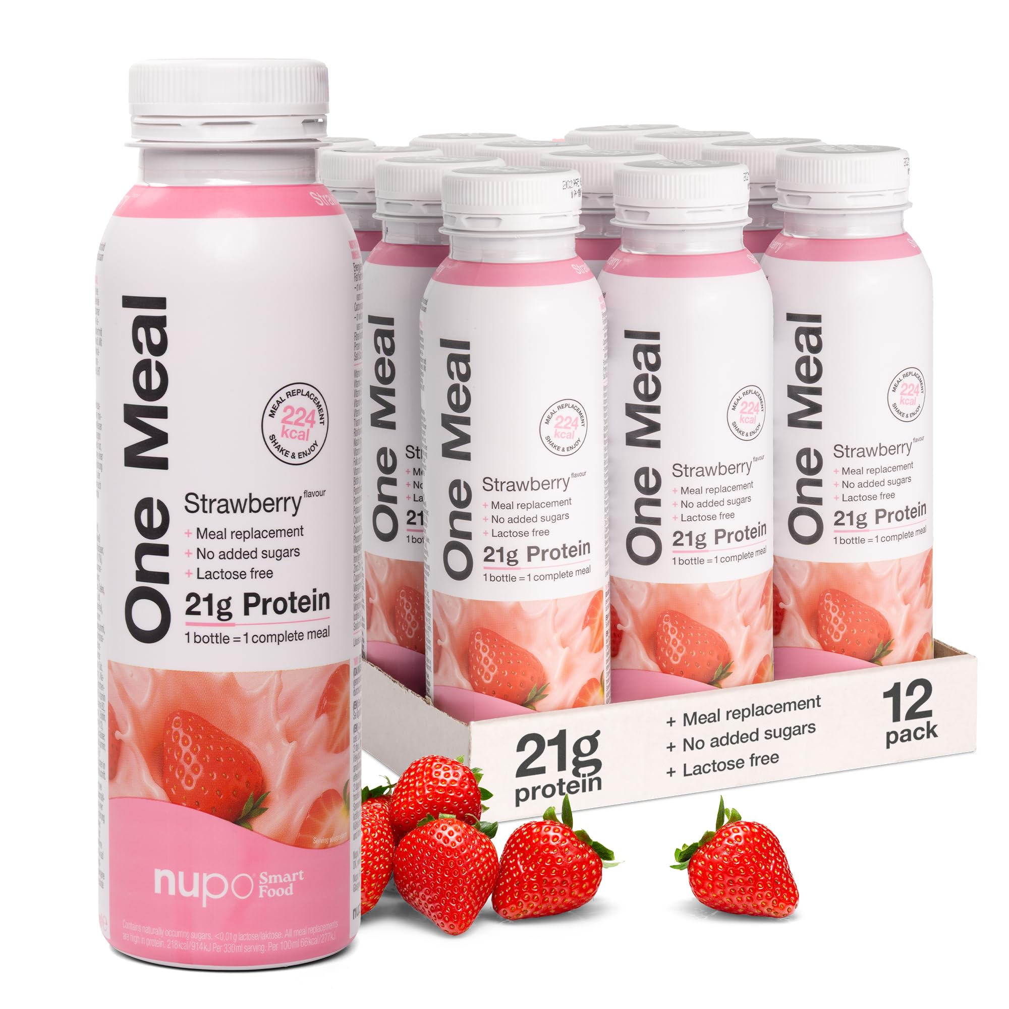 NUPO One Meal Strawberry – Ready-to-Drink Shake - Tasty meal replacement shake with 24 vitamins and minerals - High in protein - No added sugar - 12 x 330ml