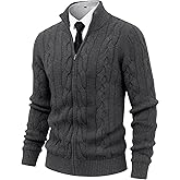 NITAGUT Mens Full Zip Up Cardigan Sweater Casual Stand Collar Cable Knit Winter Sweaters