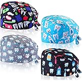 Unittype 4 Pcs Nurse Caps for Women Nursing Working Caps with Button and Sweatband Adjustable Elastic Scrub Hats for Dentist