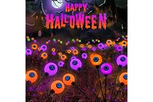 BOSSERN 6 Pack Halloween Decorations Outdoor Solar Eyeball Lights, Purple and Orange Scary Eyeball Swaying Firefly Lights with 2 Modes, Waterproof Halloween Pathway Lights for Yard Garden Lawn Party Decor