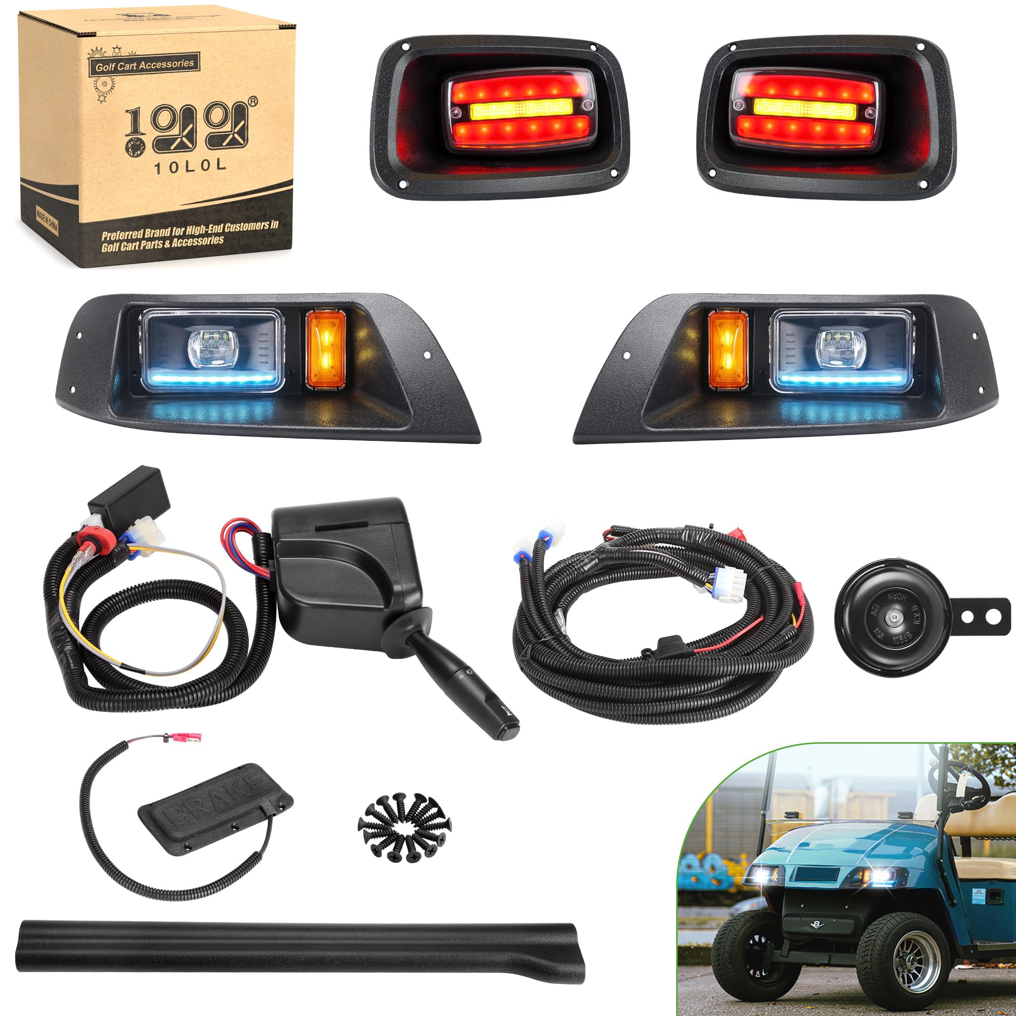 Photo 1 of 10L0L Deluxe Headlight Tail Light Kit for EZGO TXT Golf Cart, with Daytime Running Lamp High Low Beam Headlight Turn Signal Taillight Brake Hazard Flasher