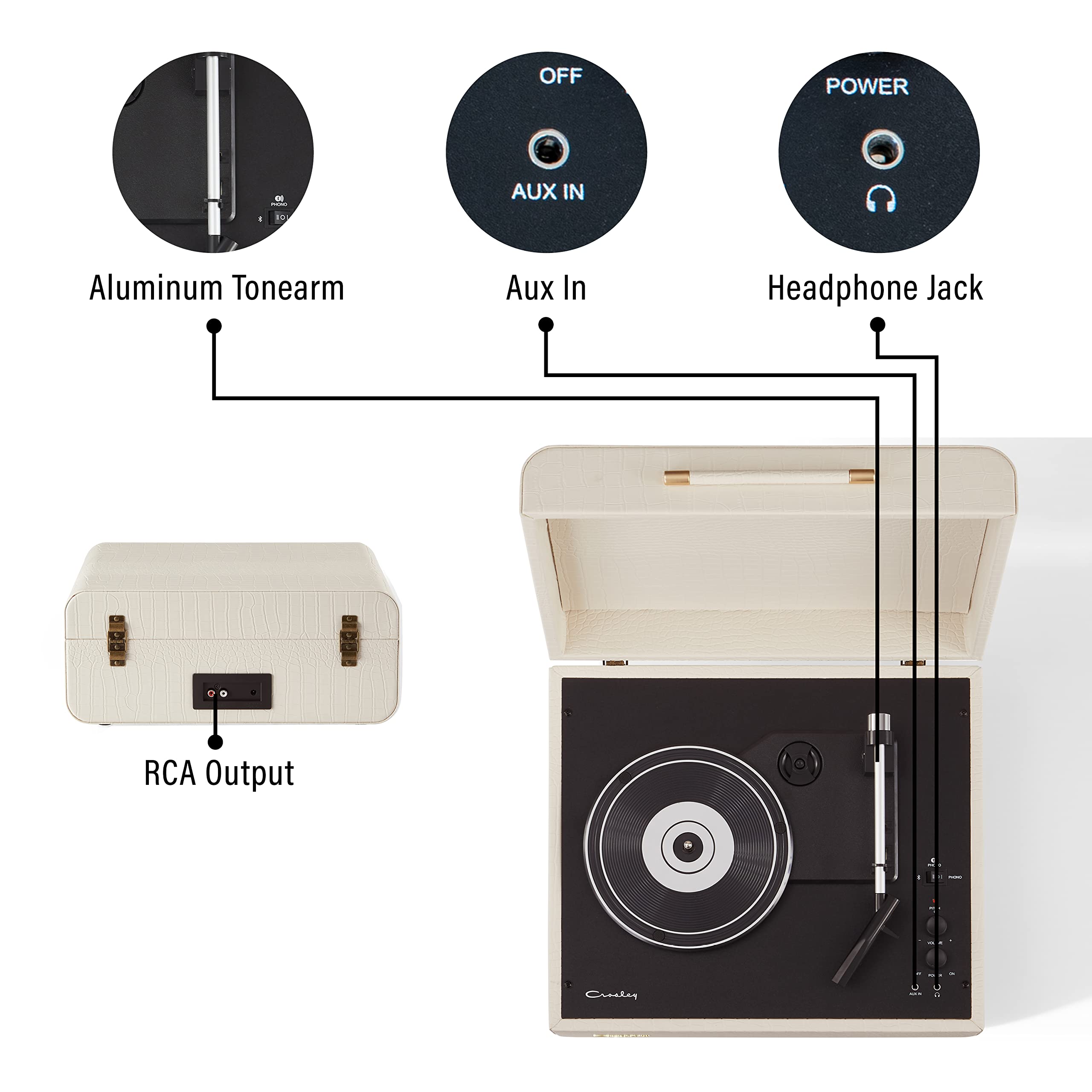 Crosley CR6255A-CC Mercury Vintage 3-Speed Bluetooth in/Out Turntable with Built-in Speakers, Cream Crocodile