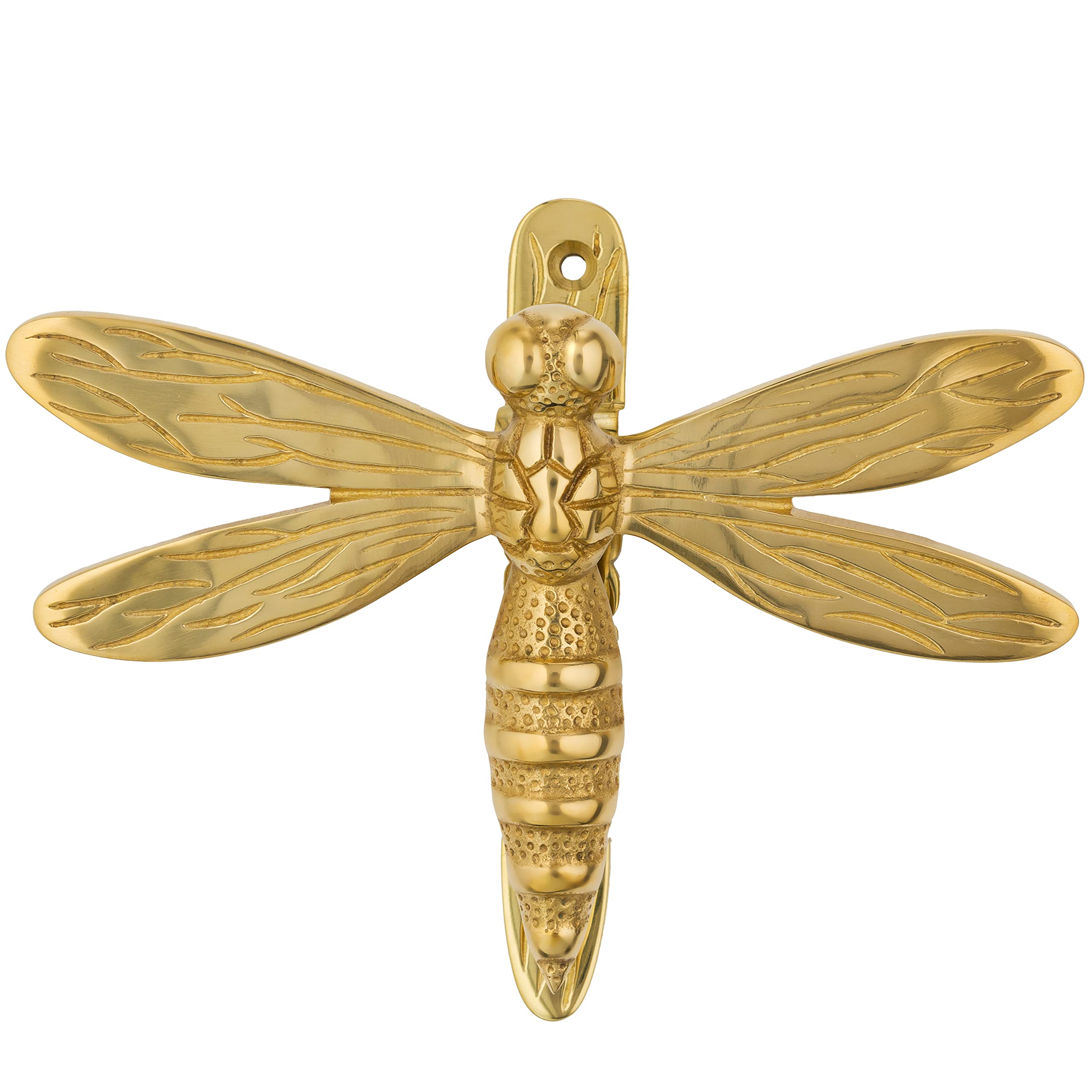 Gold Dragonfly Door Knocker for Front Door | Polished Solid Brass Gold Knockers with Strike Plate | UPVC | Dragonfly Front Door Furniture with a Unique Design