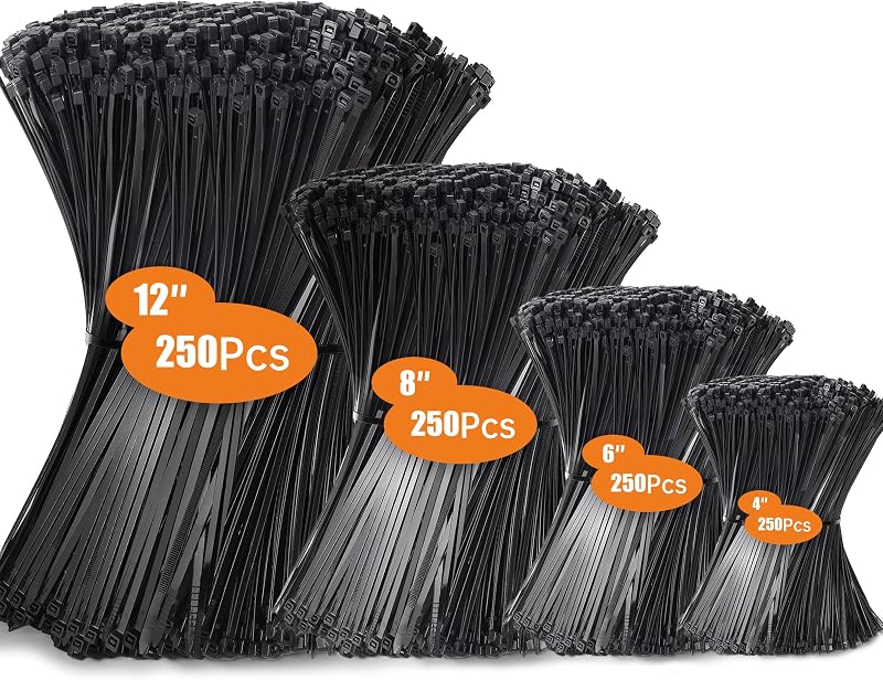 Bridas Plastico, Bridas para Cables Profesionales, Bridas Negras, 18kg de Resistencia a la tracción, Resistentes a los Rayos UV para Interiores y Exteriores (100/150/200/300 mm(1000 Piezas))