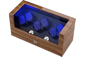 DOOMOOK Watch Winder, for Rolex Automatic Watches with Soft and Flexible Watch Pillows, Wooden Shell, Powered by Japanese Motor, Built-in Blue LED Illuminated(Triple Tree)