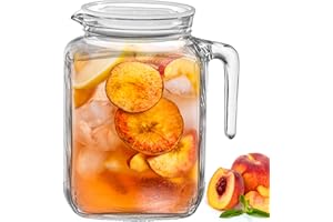 LE'RAZE Hermetic Seal Glass Pitcher with Airtight Lid & Spout - 68oz Water Carafe for Homemade Juice, Iced Tea, Milk, Cold Brew Coffee, Lemonade - Fridge Door Jug Bottle with Handle, Clear Beverage Serveware