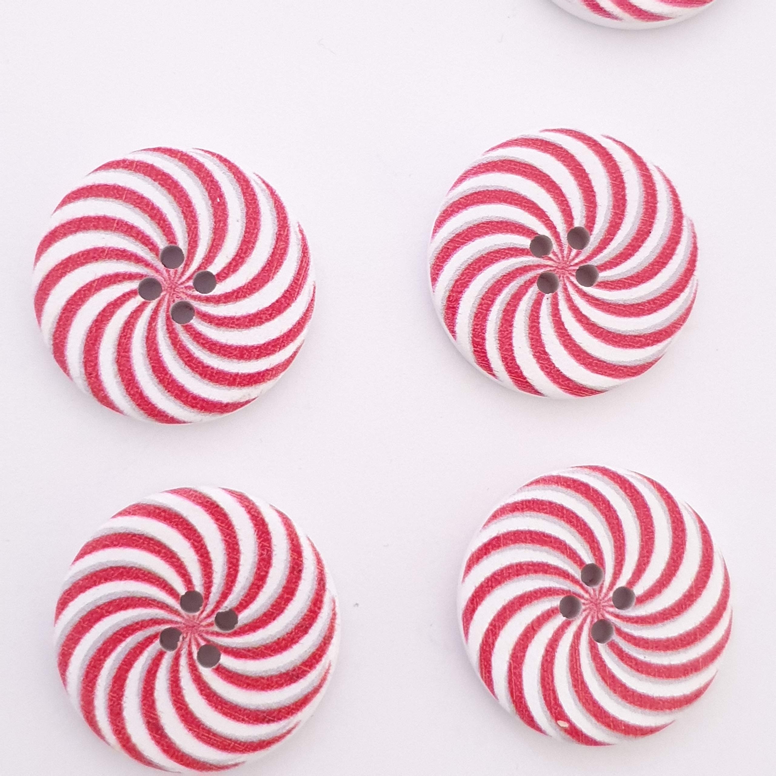 MajorCrafts® 16pcs 30mm Red & White Spiral Pattern 4 Holes Round Wood Large Sewing Buttons Needlework Embellishments