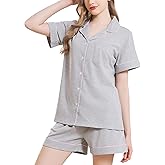 HEARTNICE Pajamas for Women, Button Down Pajama Shorts Set Summer Solid Pjs Sets