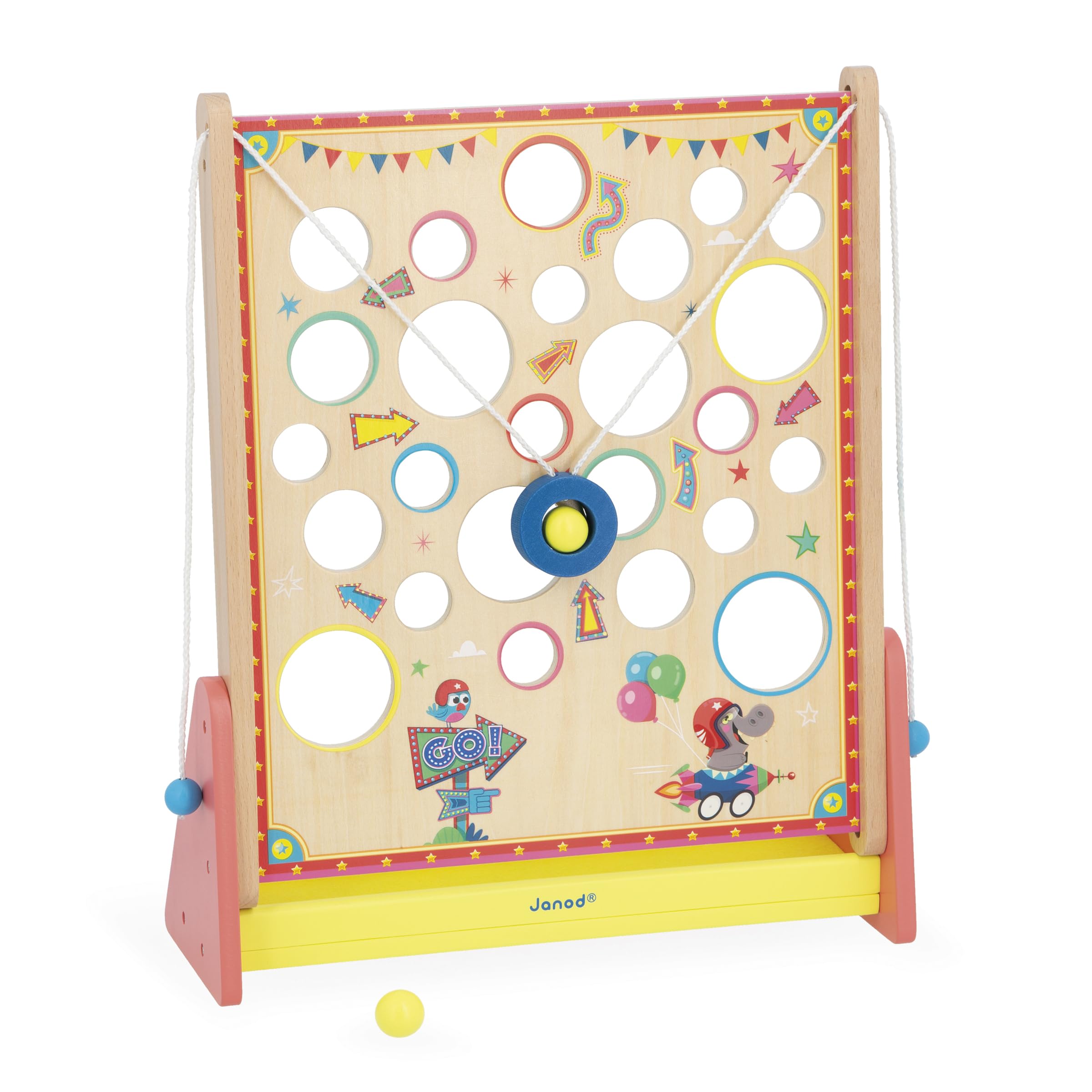 Janod - Traditional Vertical Skill Game - Labyrinth Marble Run - Fete Forraine Decoration - Develops Motor Skills, Agility and Patience - FSC Wooden Toy - From 5 Years - J03369