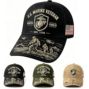 Erfgaiu Marine Corps Hat, U.S. Marine Veteran Baseball Cap Embroidered Semper Fidelis EST. 1775 US Marines Veteran Hat Men