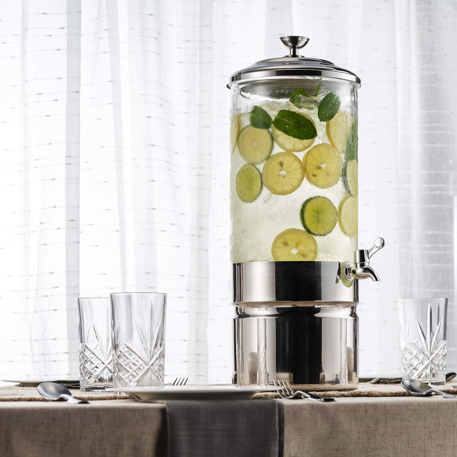  | Godinger Beverage Dispenser, Cold Drink Dispenser, Iced Beverage Server, Stainless Steel and Glass - 2 Gallons: Iced Beverage Dispensers