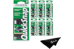 Fuji Film Quicksnap Flash Disposable Camera 400 Iso, 6 Pack, 35mm 27 Exp,with Balveli Coth, Fuji Film Disposable Camera Bulk, 6 Pack of Fuji Disposable Cameras.