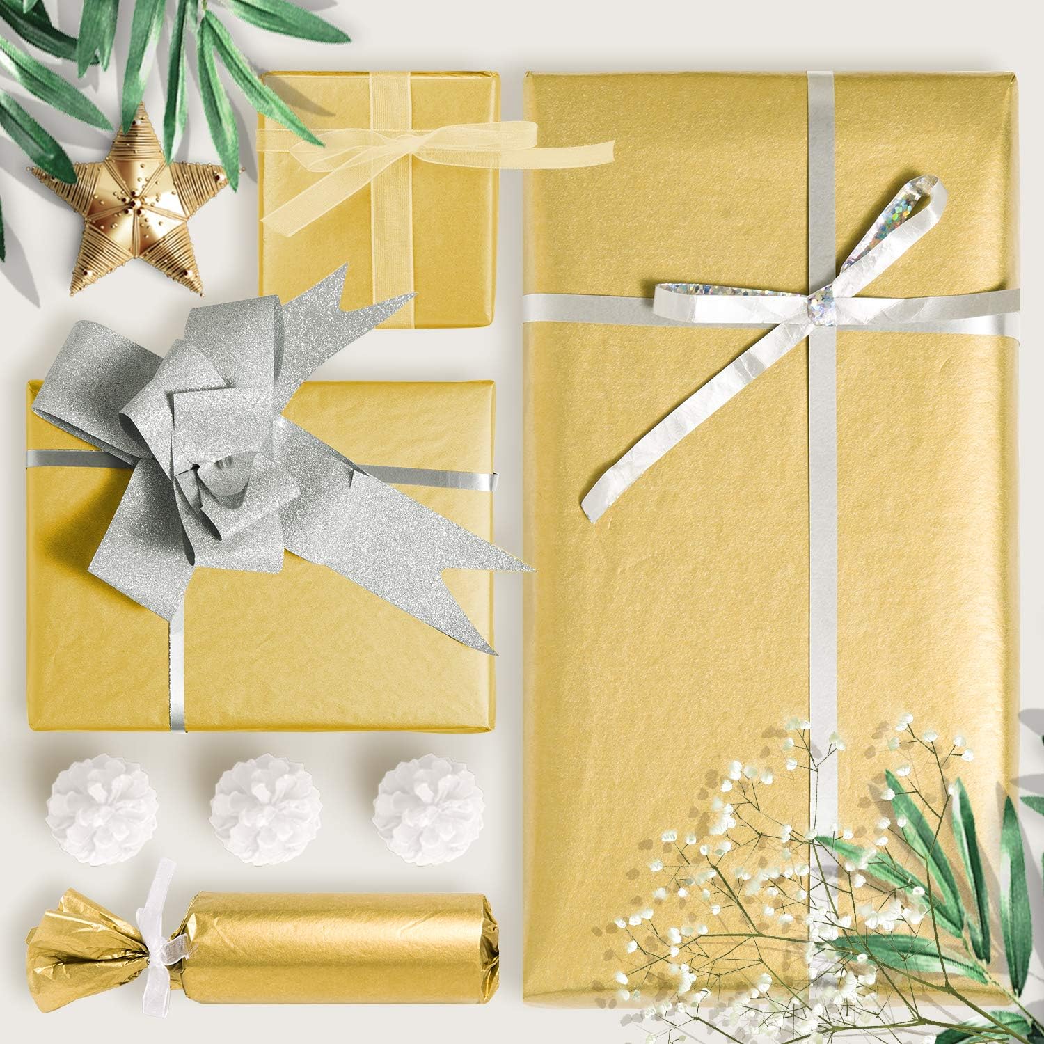 Whaline Gold Tissue Paper Bulk 100 Tissue Paper Sheets Metallic Gift Wrapping Paper Gold Gift Wrap Tissue Paper Bulk for DIY Crafts Weddings Birthday Showers Arts Craft Party Favor Decoration - Image 4