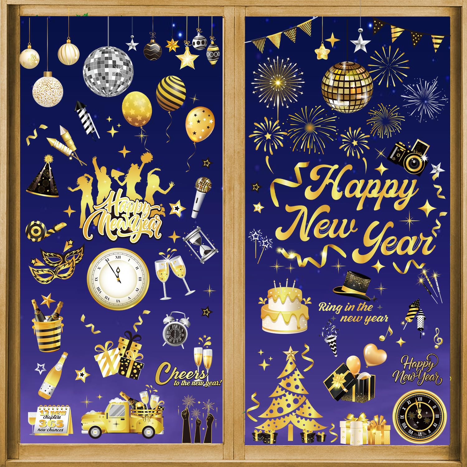 DPKOW 9 Sheets 2026 New Year Window Stickers Decorations, Window Clings for 2026 New Year's Eve Decorations Window Decal Fireworks New Year Room House Decorations — image 1