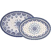 Bico Blue Talavera 16 plus 14 inch Oval Platters Set, Set of 2, Microwave and Dishwasher Safe, for Serving Fish, Chicken, Turkey
