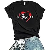 Valentines Shirts for Women - Cute Love Heart Graphic Short Sleeve Womens Tops Love Valentine Day Gift for Her