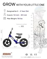 KRIDDO Toddler Balance Bike 12 Inch Blue for 18 Months to 5 Years view 3