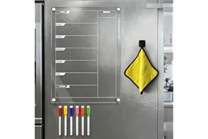 Acrylic Magnetic Dry Erase Calendar for Fridge Clear Vertical Weekly Meal Planner Menu Erasable Whiteboard Planning Board Whi
