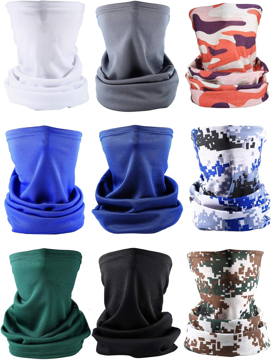 sailimue 9pcs Unisex Seamless Bandana Neck Gaiter Tube Headwear Bandana for Women Men Motorcycle Face Bandana Face Scarf Magic Scarf for Dust Outdoors Festivals Sports Fishing: Jewelry