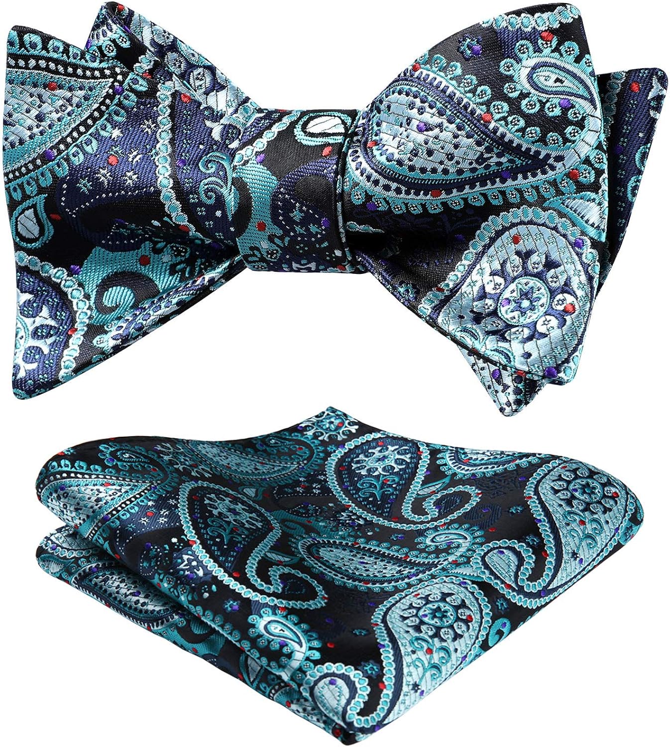 HISDERN Bow Tie Black and Aqua Bow Ties for Men Clip on Bow Tie with