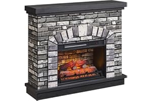 IFBUY Farmhouse Electric Fireplace with Mantel, 42" Fireplace TV Stand w/23'' Freestanding Electric Fireplace Heater, Remote Control, Adjustable 3D Realistic Flame Level for Living Room, Light Grey