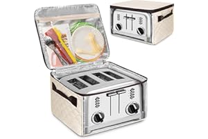 YARWO 4 Slice Toaster Cover with Bottom and Insulated Lining, Visible Dust Cover Compatible with Cuisinart/BLACK+DECKER 4 Wide Slot, Bread Machine Bag with Large Zipper Pocket, 13.2"L x 12.6"W x 8.7"H