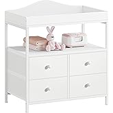 BOLUO Changing Table Dresser with 4 Fabric Drawers and Open Shelf, Baby Dresser with Changing Table Top Diaper Changing Stati